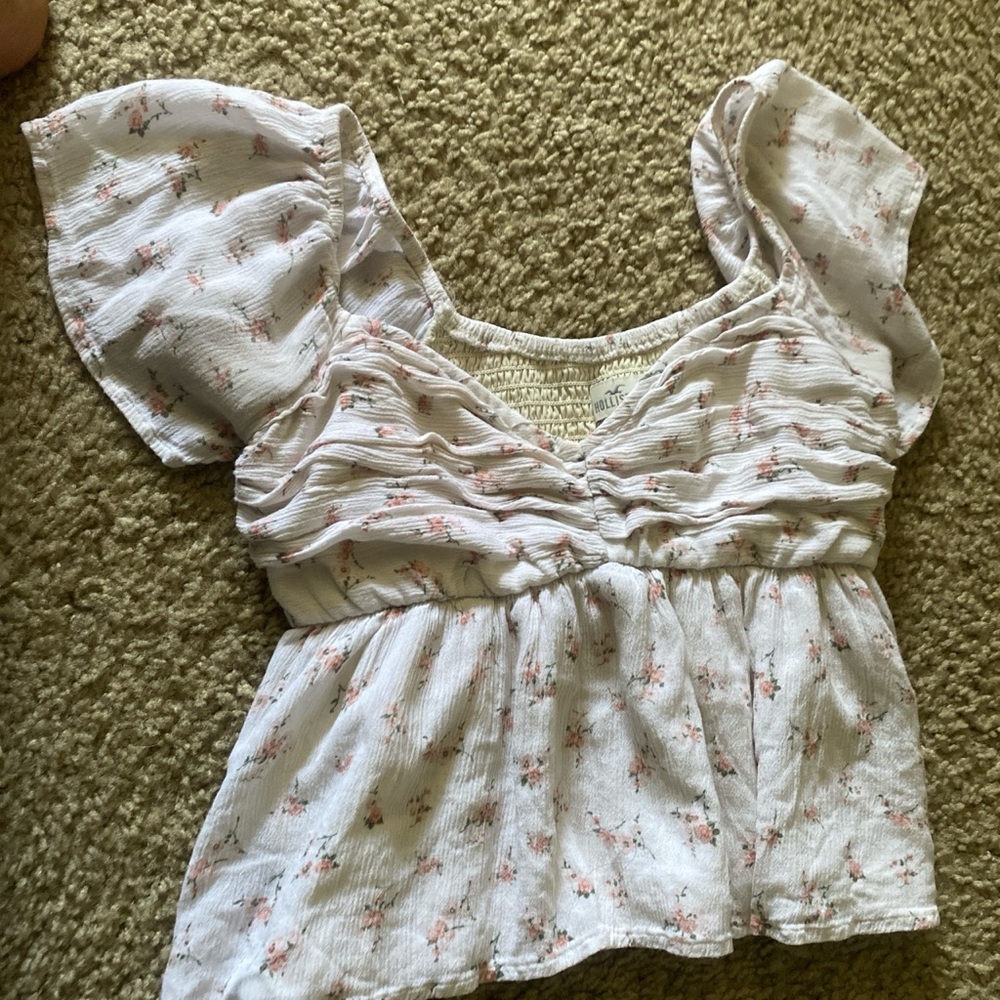 Hollister White Floral Blouse